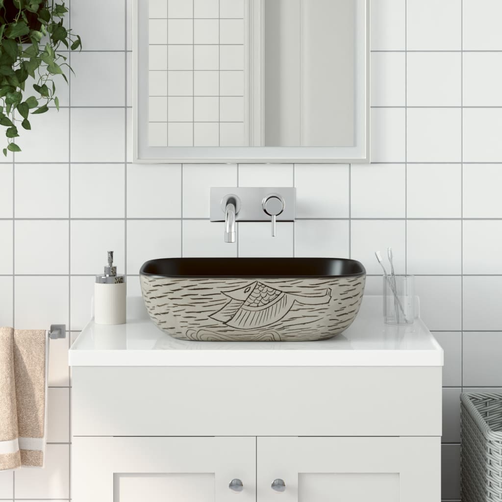 Lavabo Appoggio Grigio Nero Rettangolare 48x37,5x13,5 Ceramica - homemem39