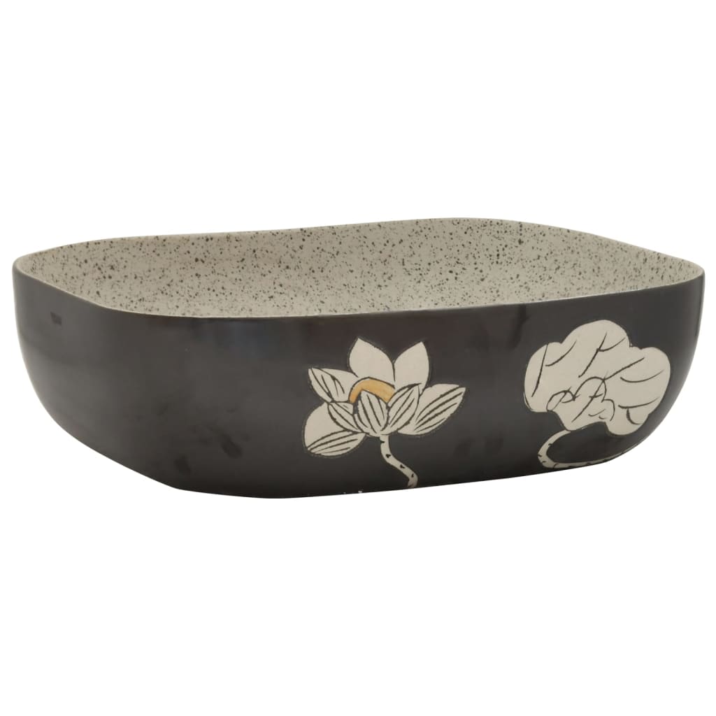 Lavabo Appoggio Grigio Nero Rettangolare 48x37,5x13,5 Ceramica - homemem39