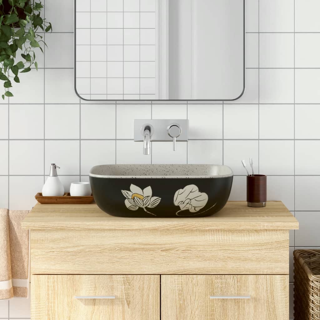Lavabo Appoggio Grigio Nero Rettangolare 48x37,5x13,5 Ceramica - homemem39