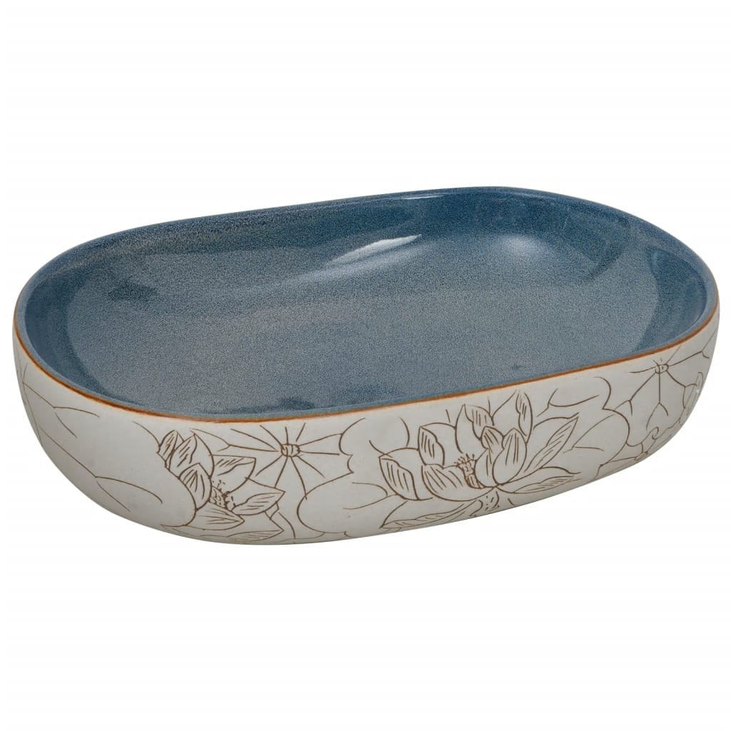 Lavabo da Appoggio Sabbia e Blu Ovale 59x40x14 cm Ceramica - homemem39