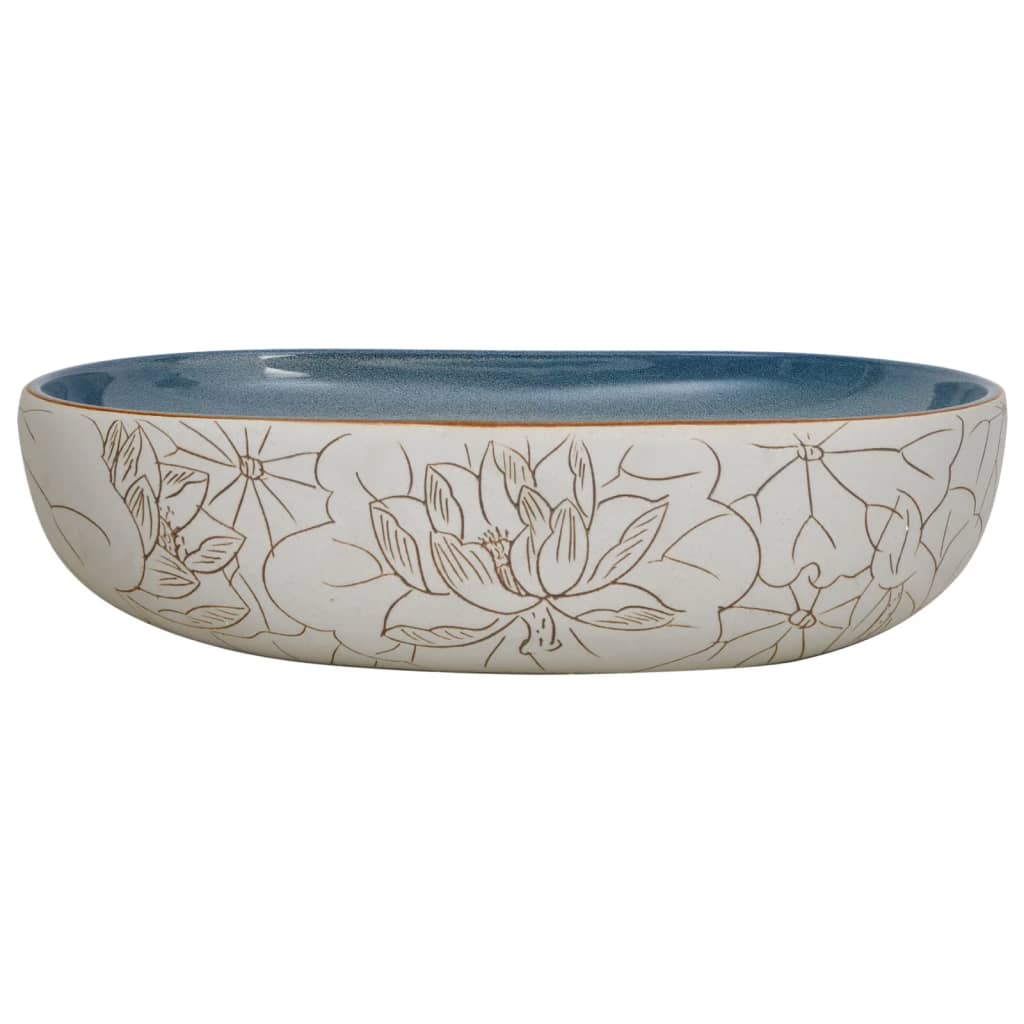 Lavabo da Appoggio Sabbia e Blu Ovale 59x40x14 cm Ceramica - homemem39