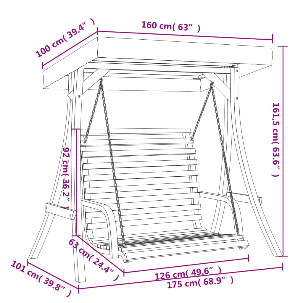 Panca a Dondolo con Tetto Massello di Abete Finitura in Teak - homemem39