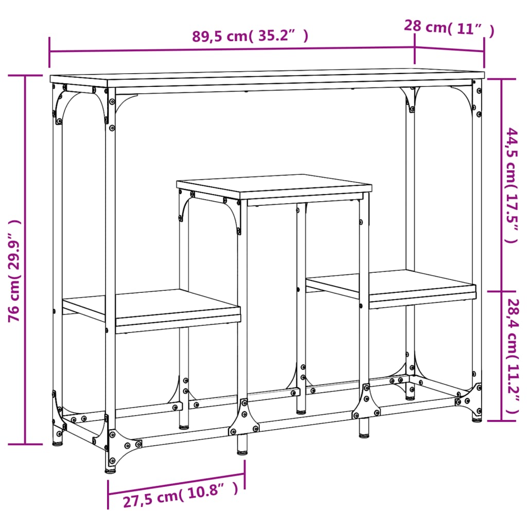 Tavolo Consolle Grigio Sonoma 89,5x28x76cm in Legno Multistrato - homemem39