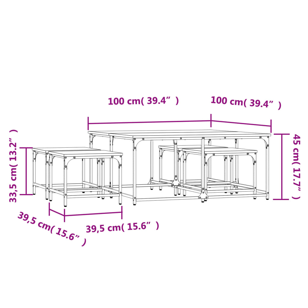 Tavolini Impilabili 5 pz Neri in Legno Multistrato | homemem39