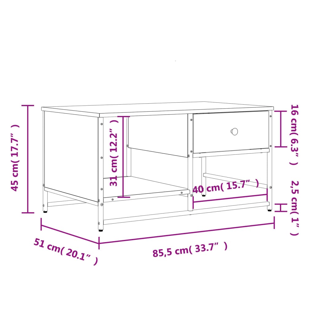 Tavolino da Salotto Nero 85,5x51x45 cm in Legno Multistrato | homemem39