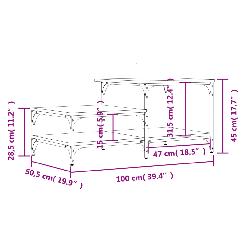 Tavolino da Salotto Nero 100x50,5x45 cm in Legno Multistrato | homemem39