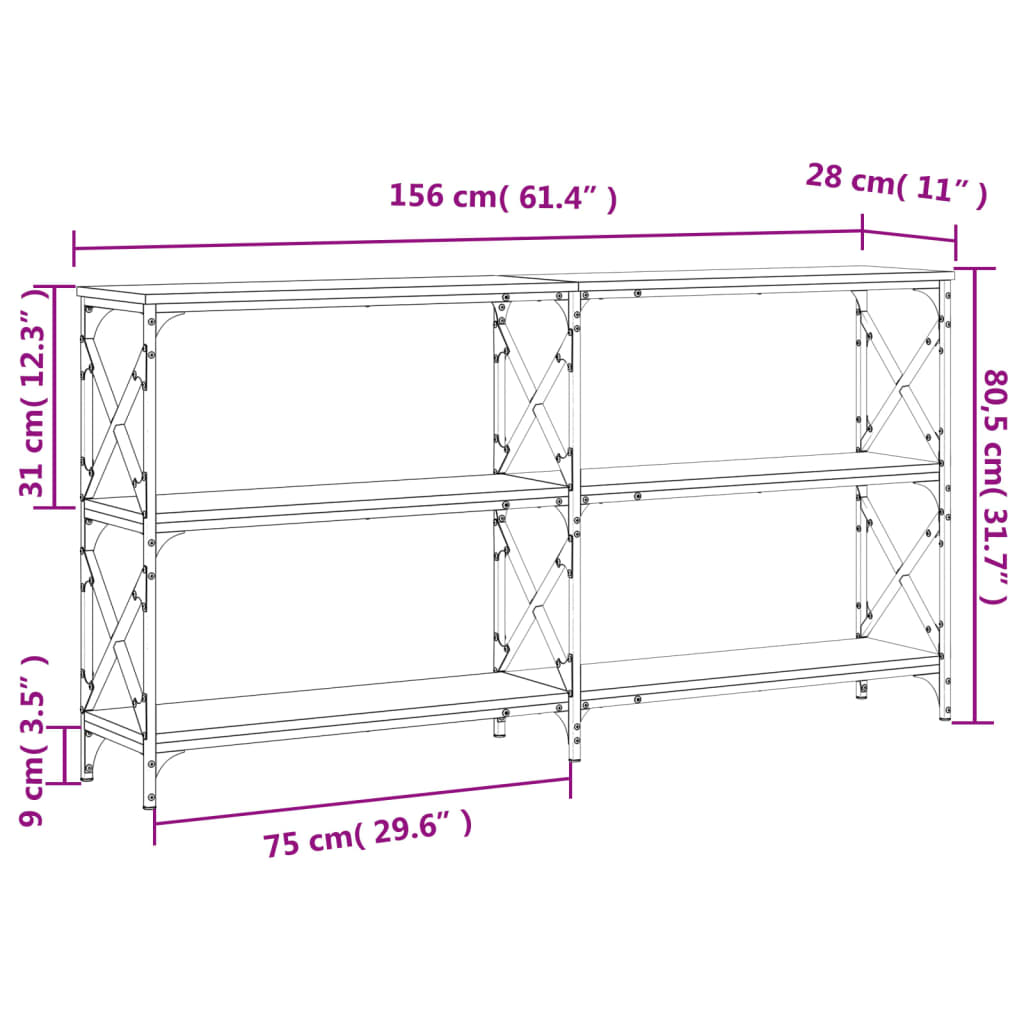 Tavolo Consolle Rovere Fumo 156x28x80,5 cm in Legno Multistrato - homemem39