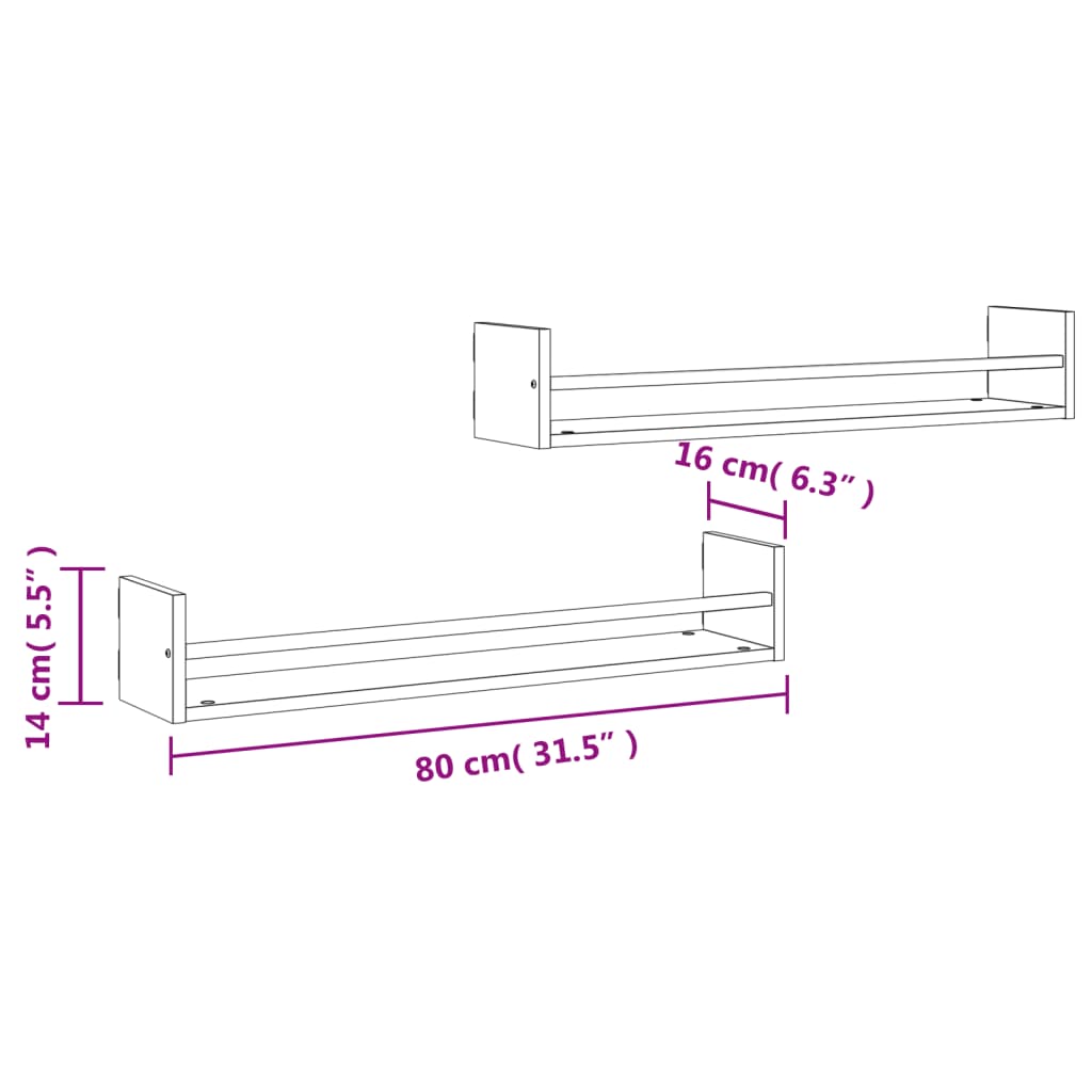 Mensole a Parete con Aste 2pz Rovere Sonoma 80x16x14 cm | homemem39
