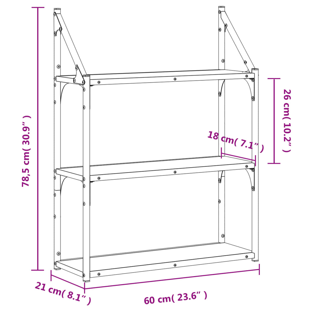 Scaffale Parete 3 Ripiani Rovere Fumo 60x21x78,5 cm Multistrato | homemem39