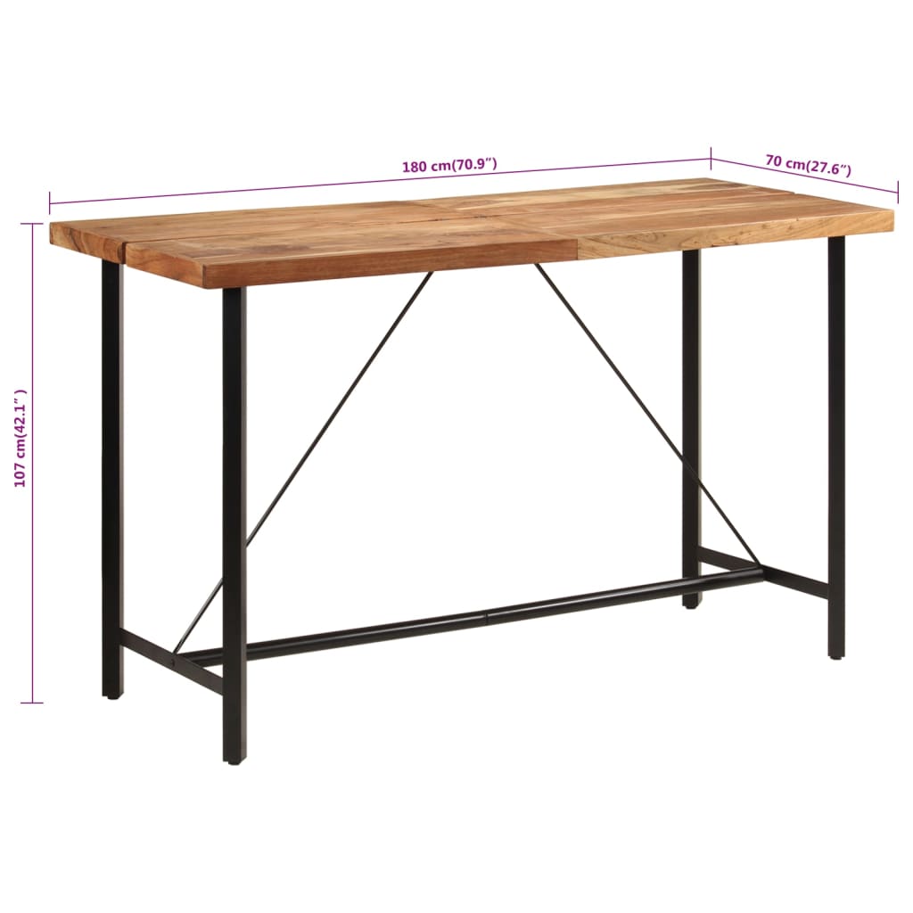 Tavolino da Bar 180x70x107 cm Legno Massello di Acacia e Ferro | homemem39