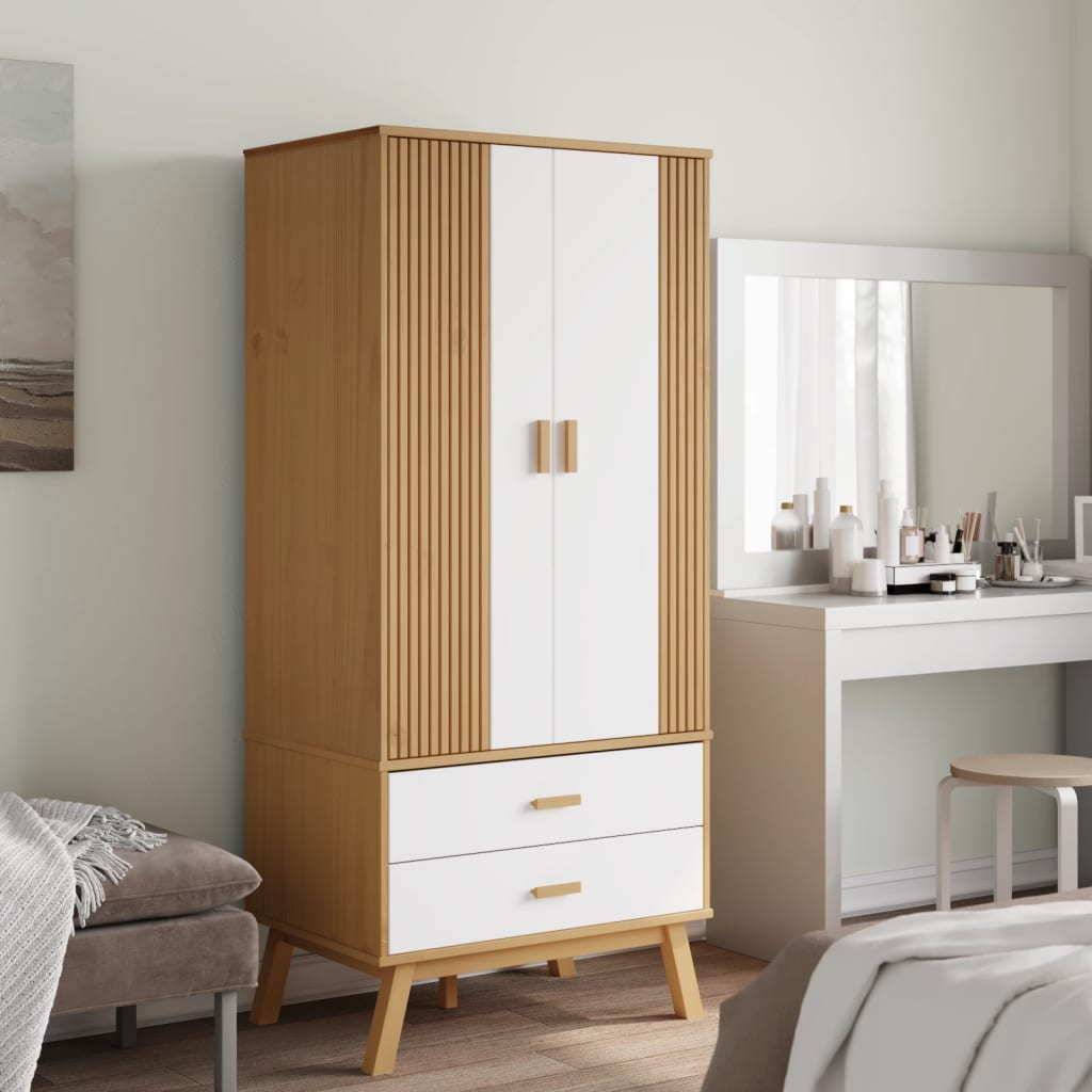Armadio OLDEN Bianco e Marrone 76,5x53x172 cm Massello di Pino - homemem39