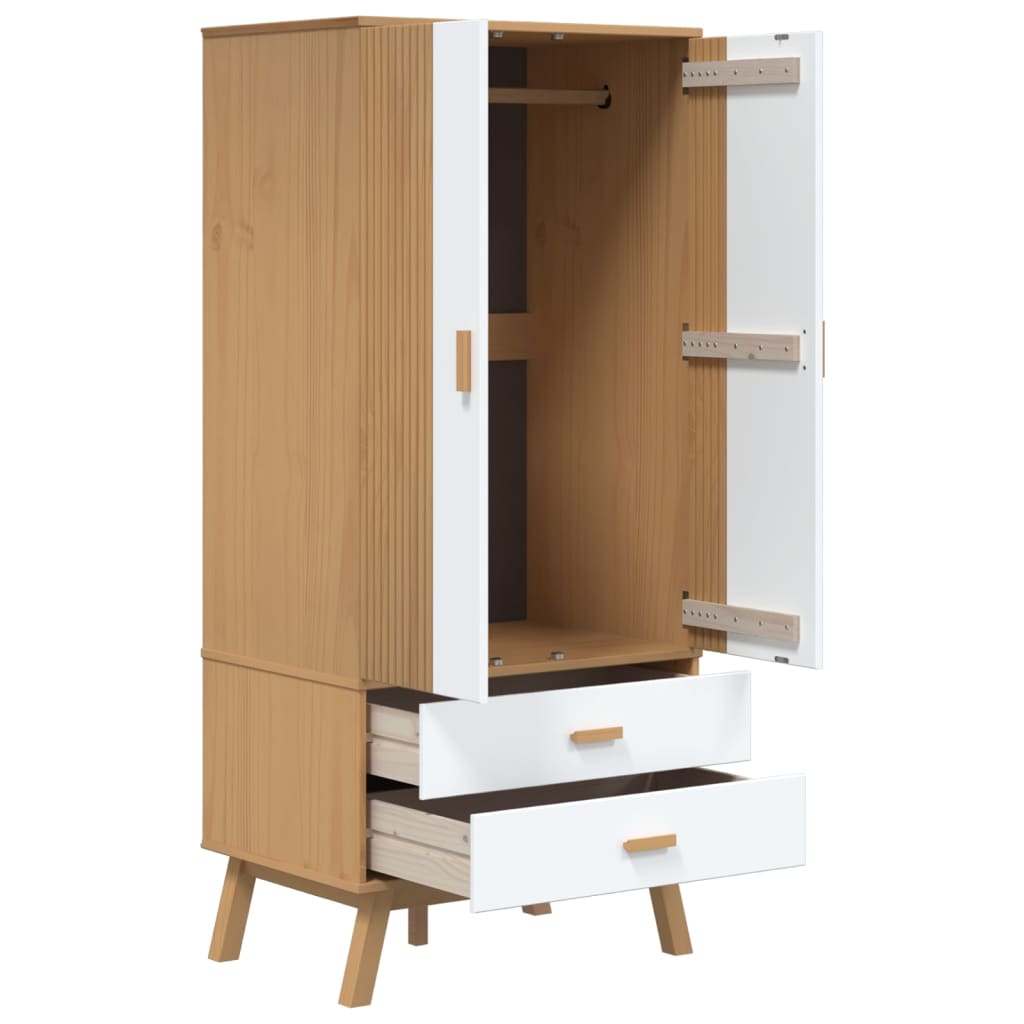 Armadio OLDEN Bianco e Marrone 76,5x53x172 cm Massello di Pino - homemem39