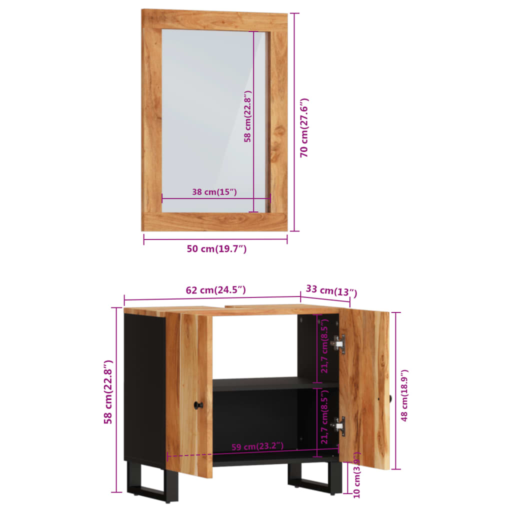 Set Mobili da Bagno 2pz in Legno Massello di Acacia | homemem39