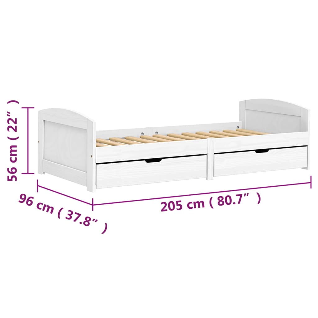 Dormeuse 2 Cassetti Bianca 90x200 cm Legno Massello Pino IRUN | homemem39