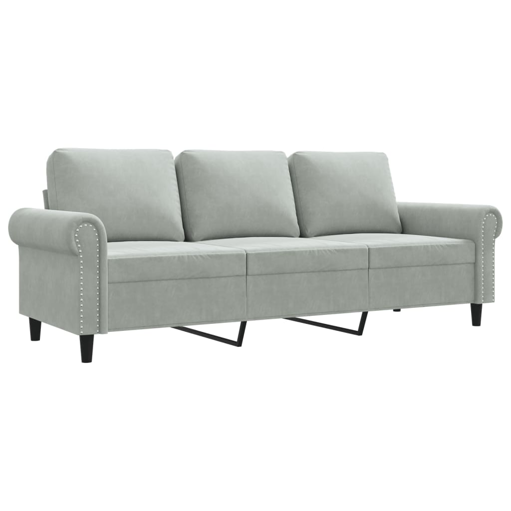 Divano a 3 Posti Grigio Chiaro 180 cm in Velluto - homemem39