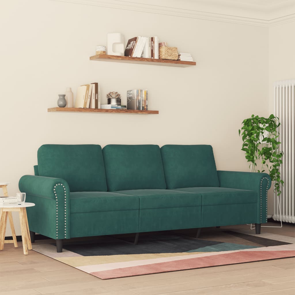 Divano a 3 Posti Verde Scuro 180 cm in Velluto - homemem39