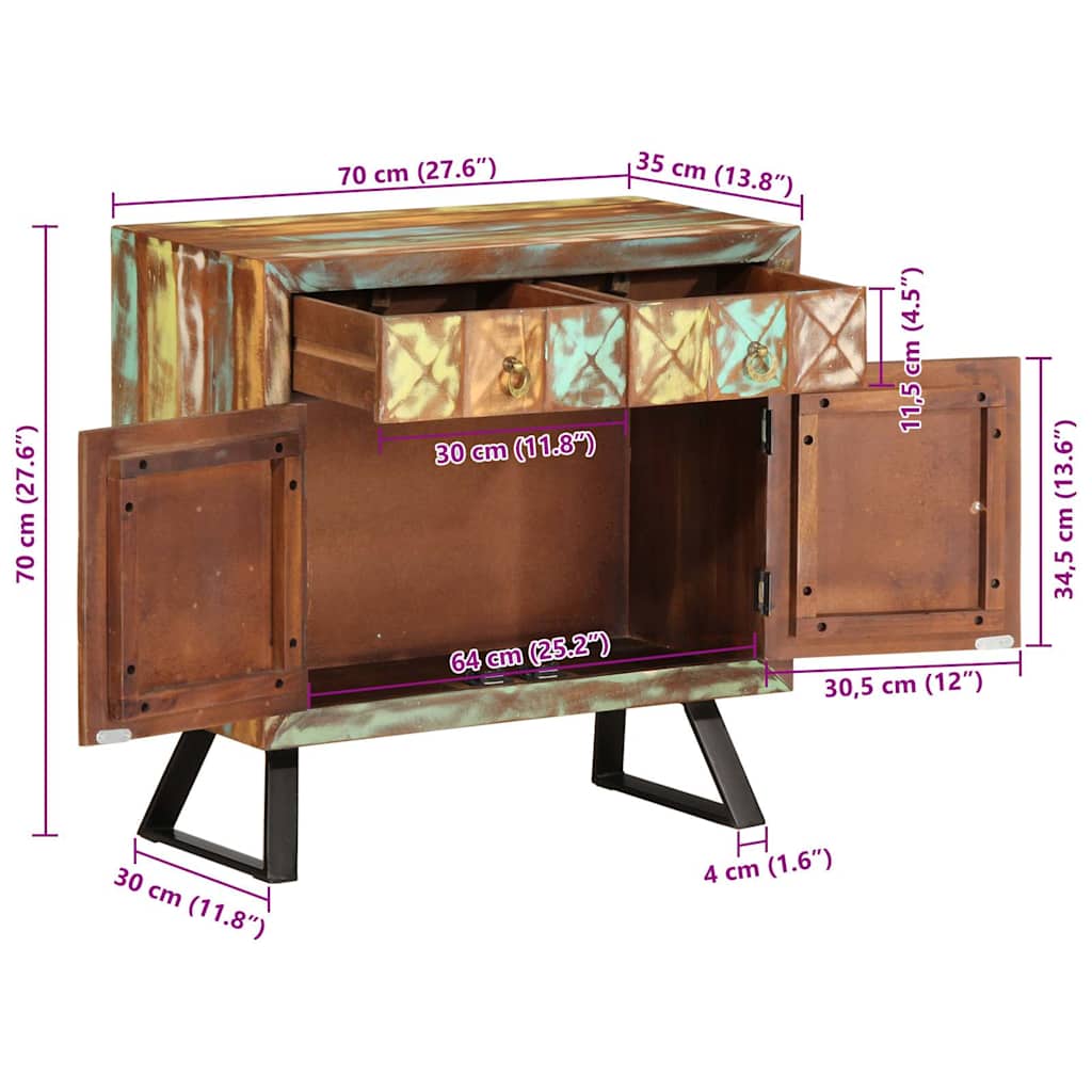 Cassettiera Multicolore 70x35x70 cm Legno Massello di Recupero | homemem39