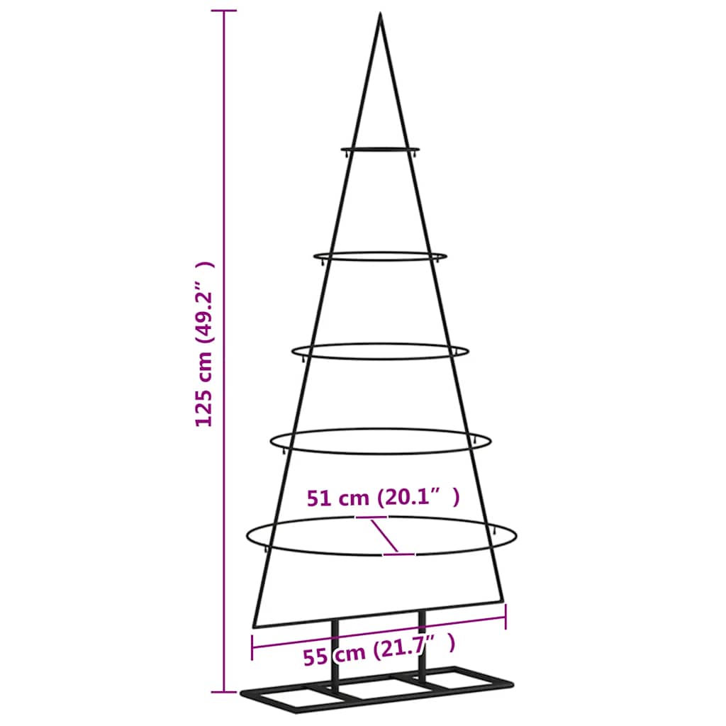 Albero di Natale Decorativo in Metallo Nero 125 cm