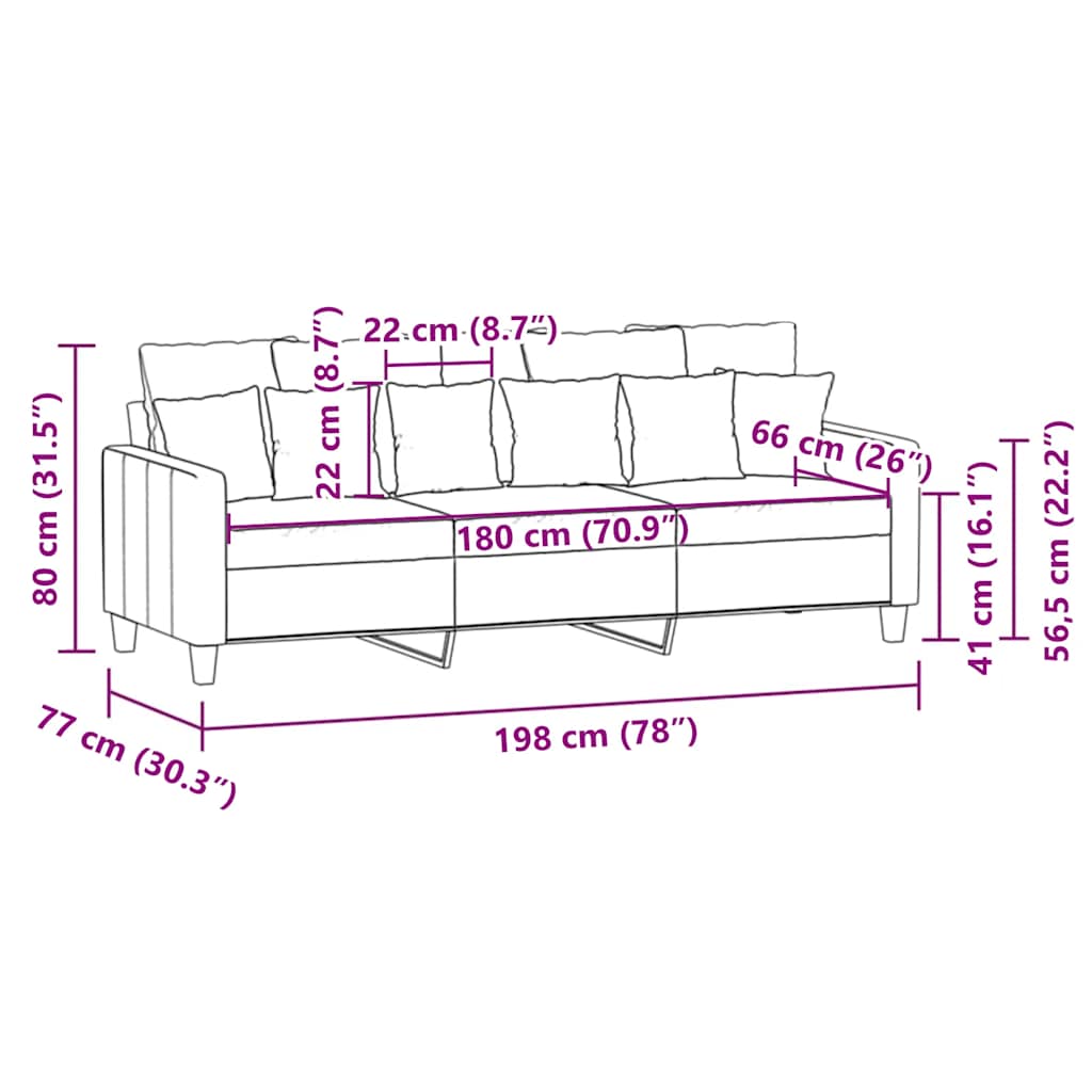 Divano a 3 Posti Grigio Chiaro 180 cm in Tessuto - homemem39