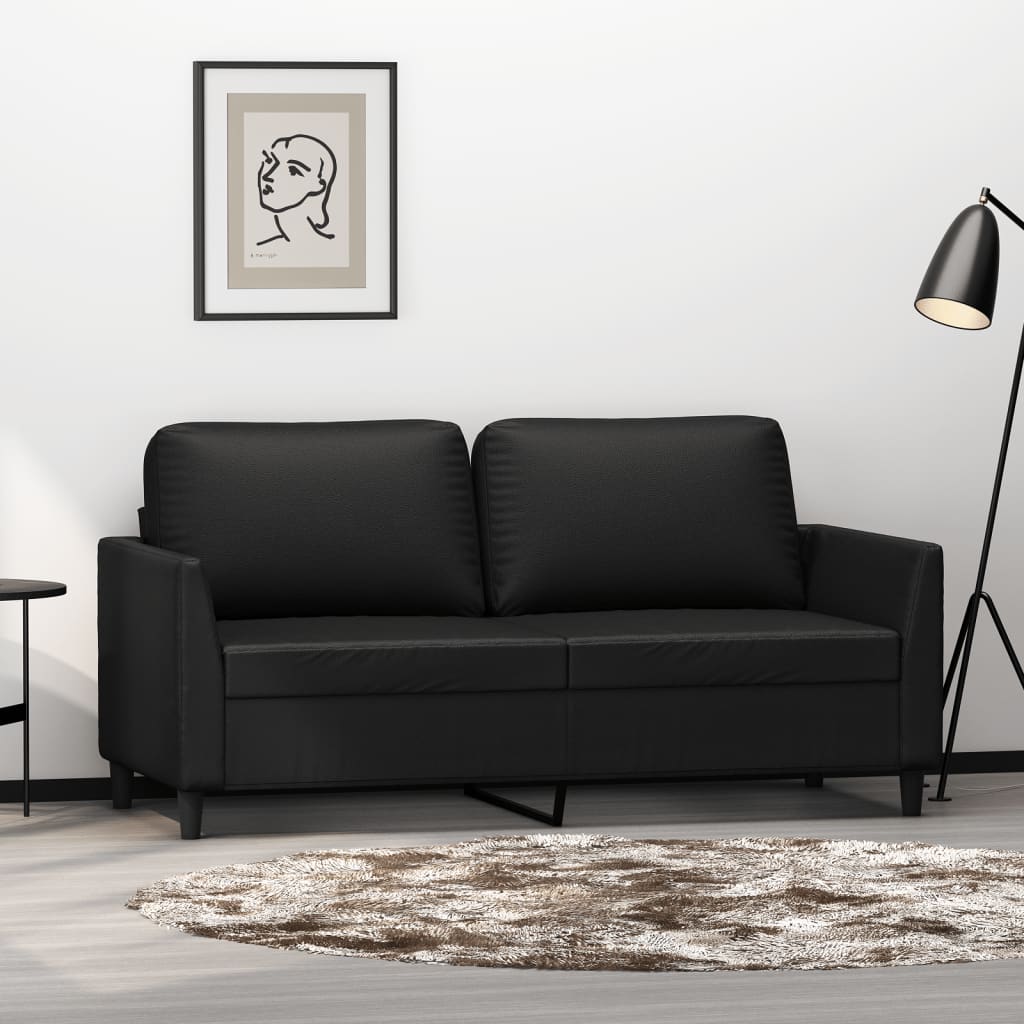 Divano a 2 Posti Nero 140 cm in Similpelle - homemem39
