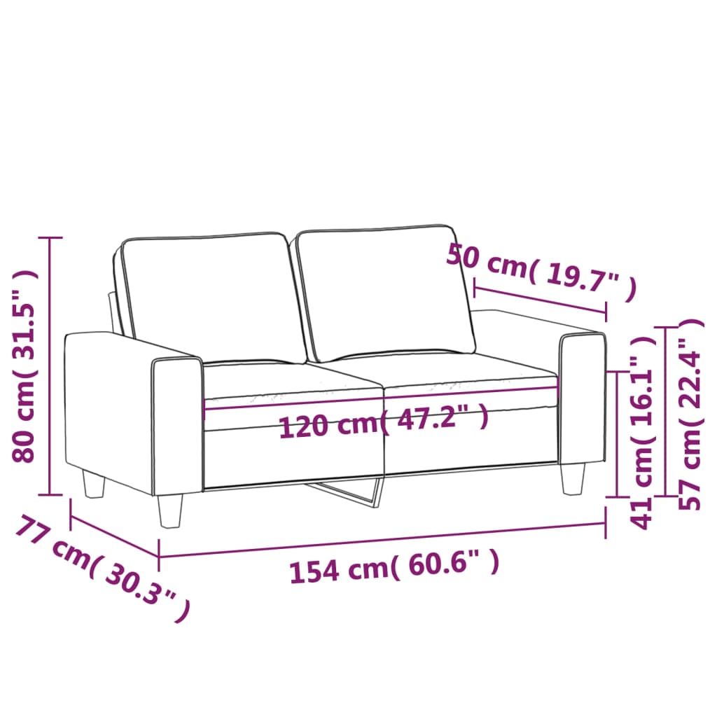Divano a 2 Posti Nero 120 cm in Tessuto - homemem39