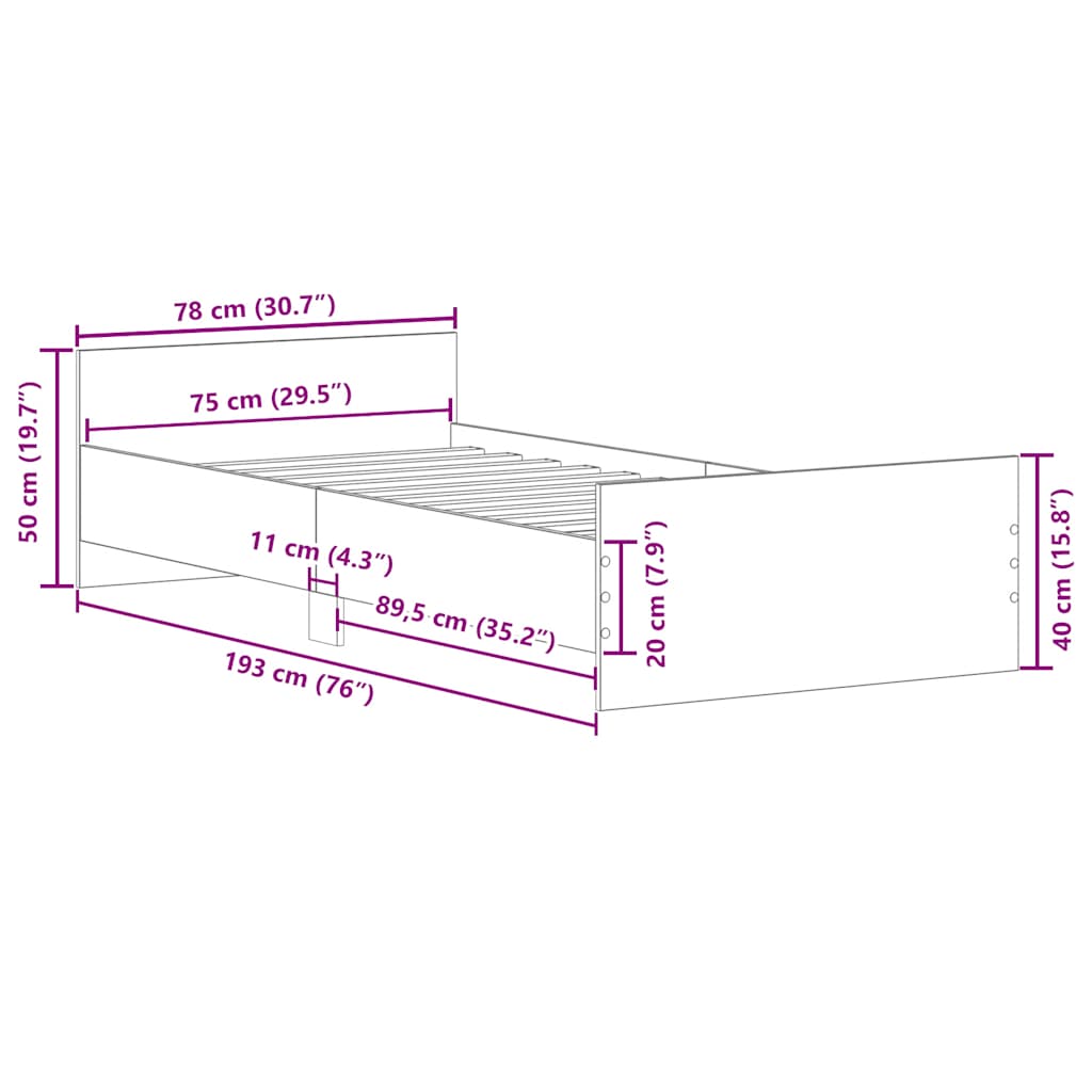 Giroletto Nero 75x190 cm Small Single in Legno Multistrato - homemem39