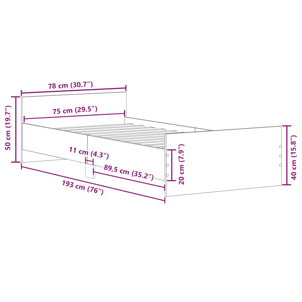 Giroletto senza Materasso Rovere Sonoma 75x190 cm in Truciolato - homemem39