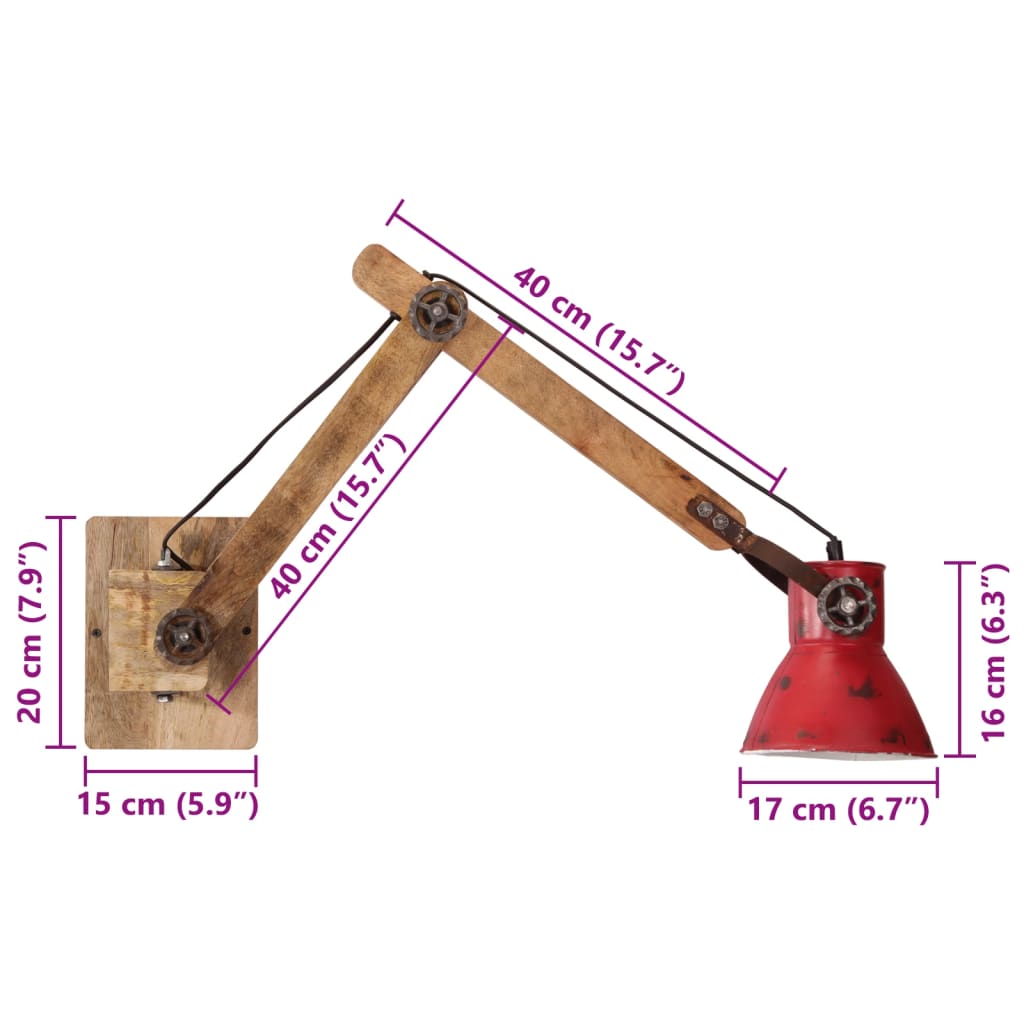 Lampada a Parete 25 W Rosso Anticato 96x15x20 cm E27 | homemem39