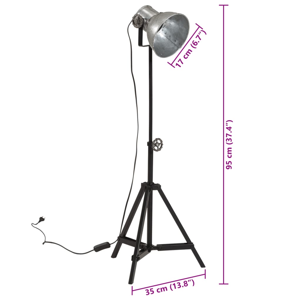 Lampada da Terra 25 W Argento Vintage 35x35x65/95 cm E27 | homemem39