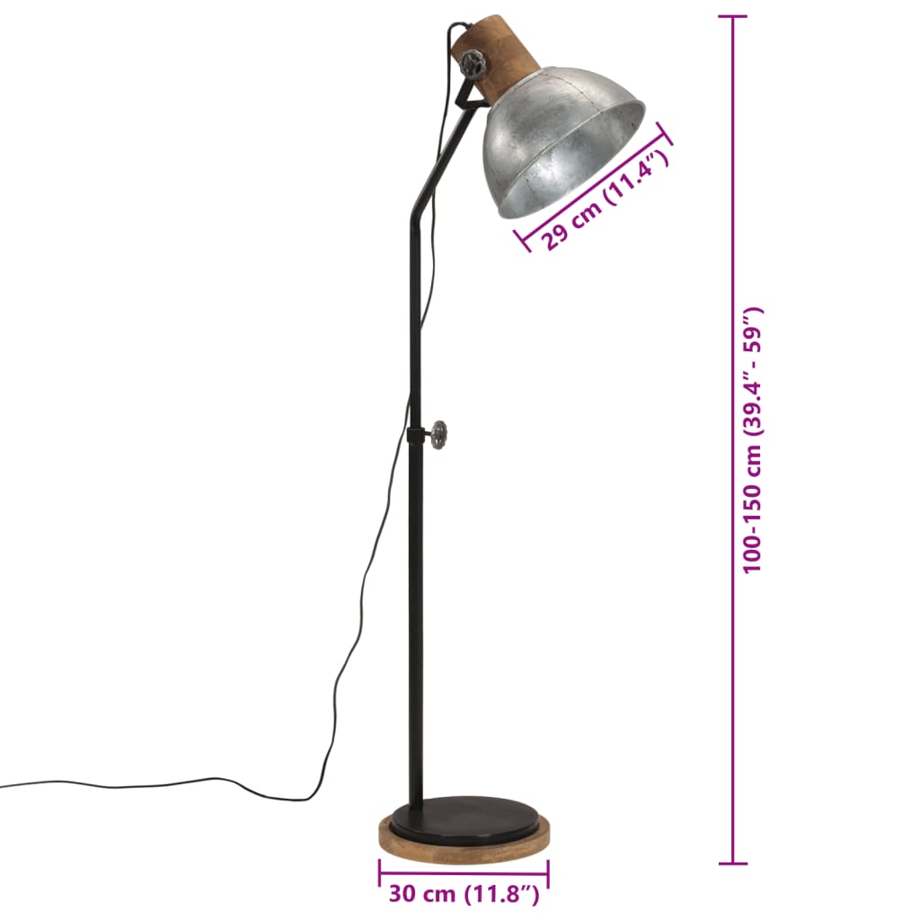 Lampada da Terra 25 W Argento Vintage 30x30x100-150 cm E27 | homemem39
