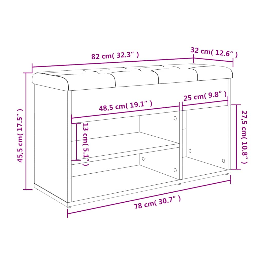 Panca Porta Scarpe Rovere Sonoma 82x32x45,5cm Legno Multistrato