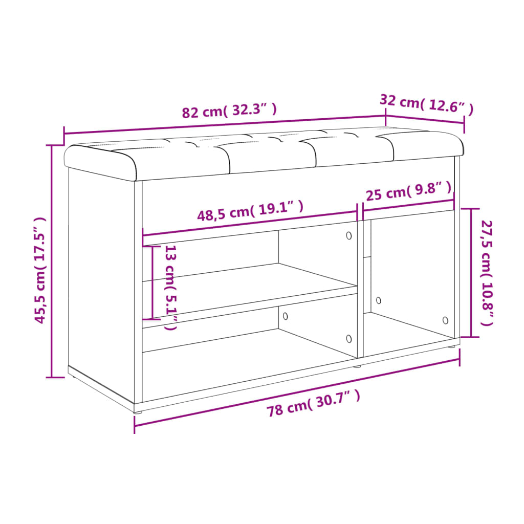 Panca Porta Scarpe Grigio Sonoma 82x32x45,5cm Legno Multistrato