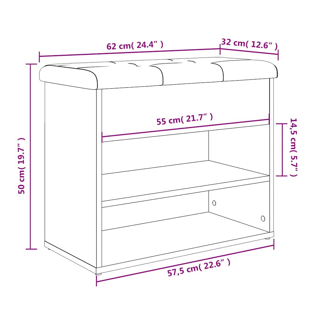 Panca Porta Scarpe Grigio Cemento 62x32x50cm Legno Multistrato