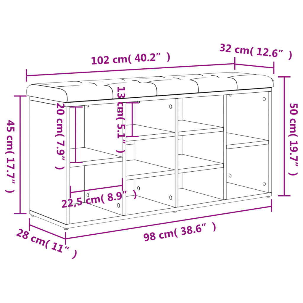 Panca Porta Scarpe Rovere Sonoma 102x32x50 cm Legno Multistrato | homemem39
