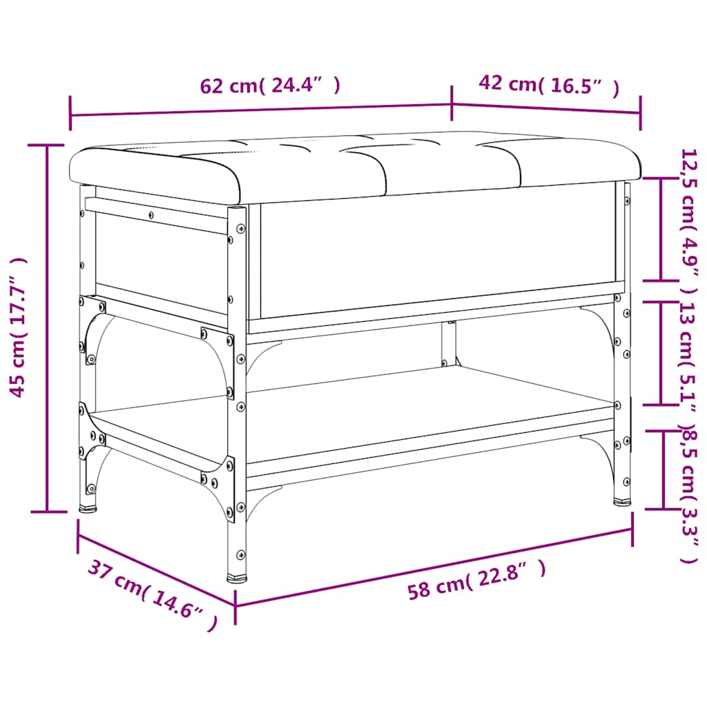 Panca Porta Scarpe Nera 62x42x45 cm in Legno Multistrato
