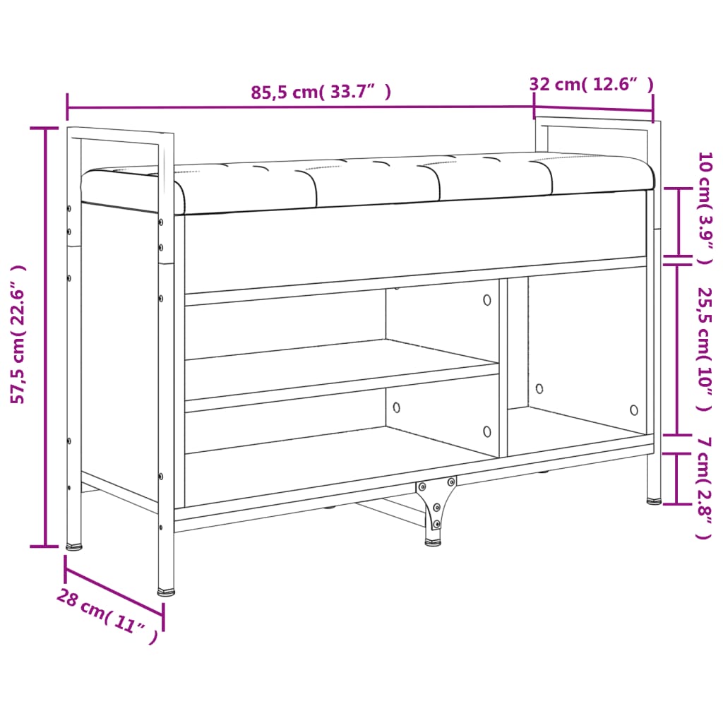 Panca Porta Scarpe Rovere Marrone 85,5x32x57,5 cm | homemem39