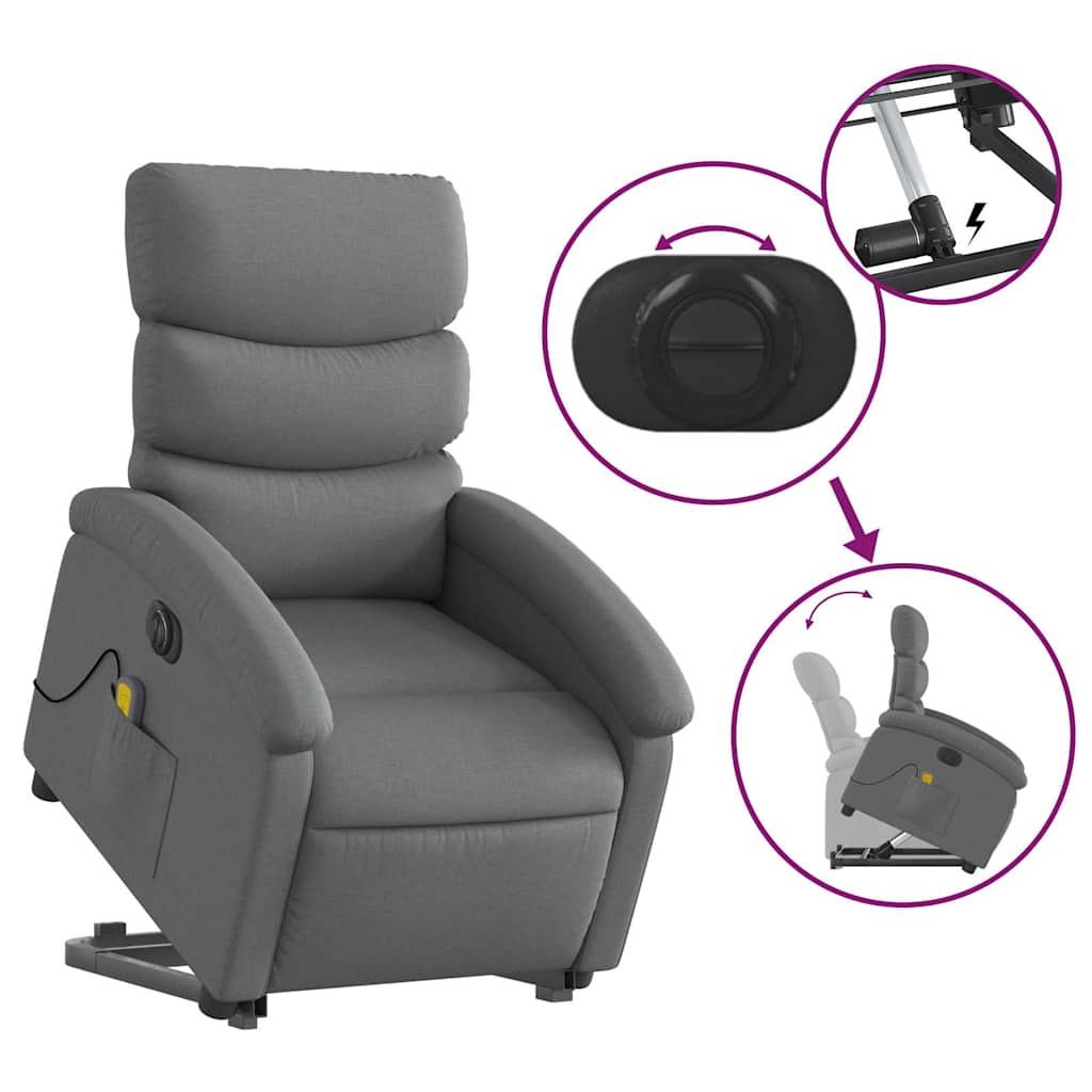 Poltrona Alzapersona Massaggi Elettrica Grigio Scuro Tessuto | homemem39