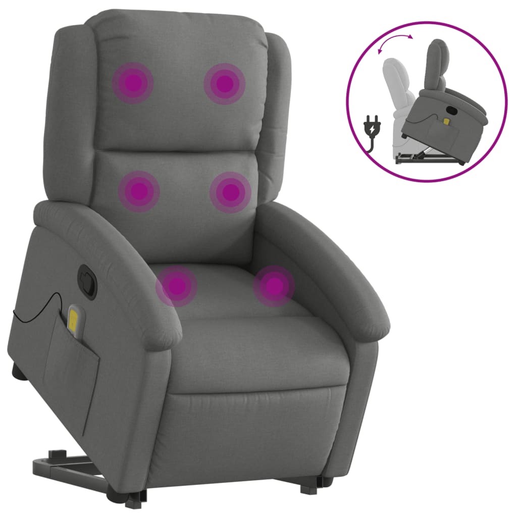Poltrona Alzapersona Massaggi Reclinabile Grigio Scuro Tessuto - homemem39