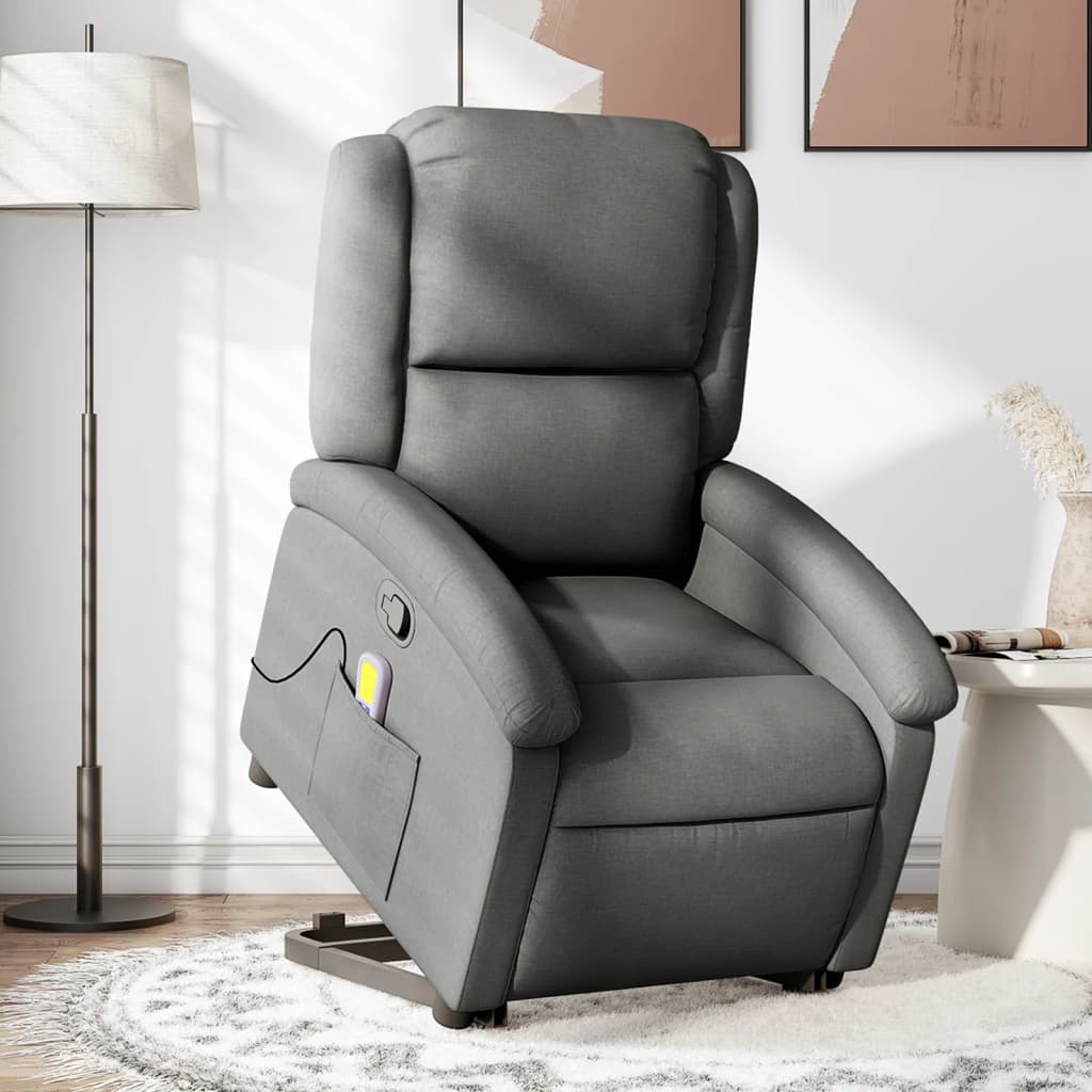 Poltrona Alzapersona Massaggi Reclinabile Grigio Scuro Tessuto - homemem39