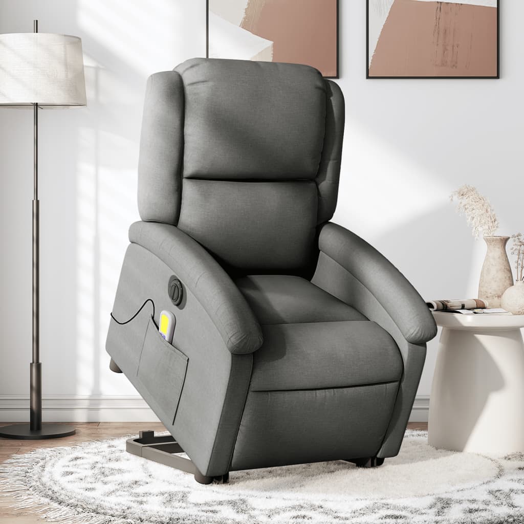 Poltrona Alzapersona Massaggi Elettrica Grigio Scuro Tessuto - homemem39