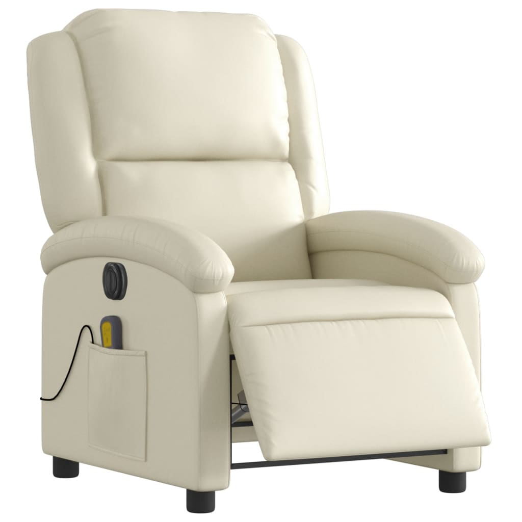 Poltrona Massaggiante Elettrica Reclinabile Crema Similpelle - homemem39
