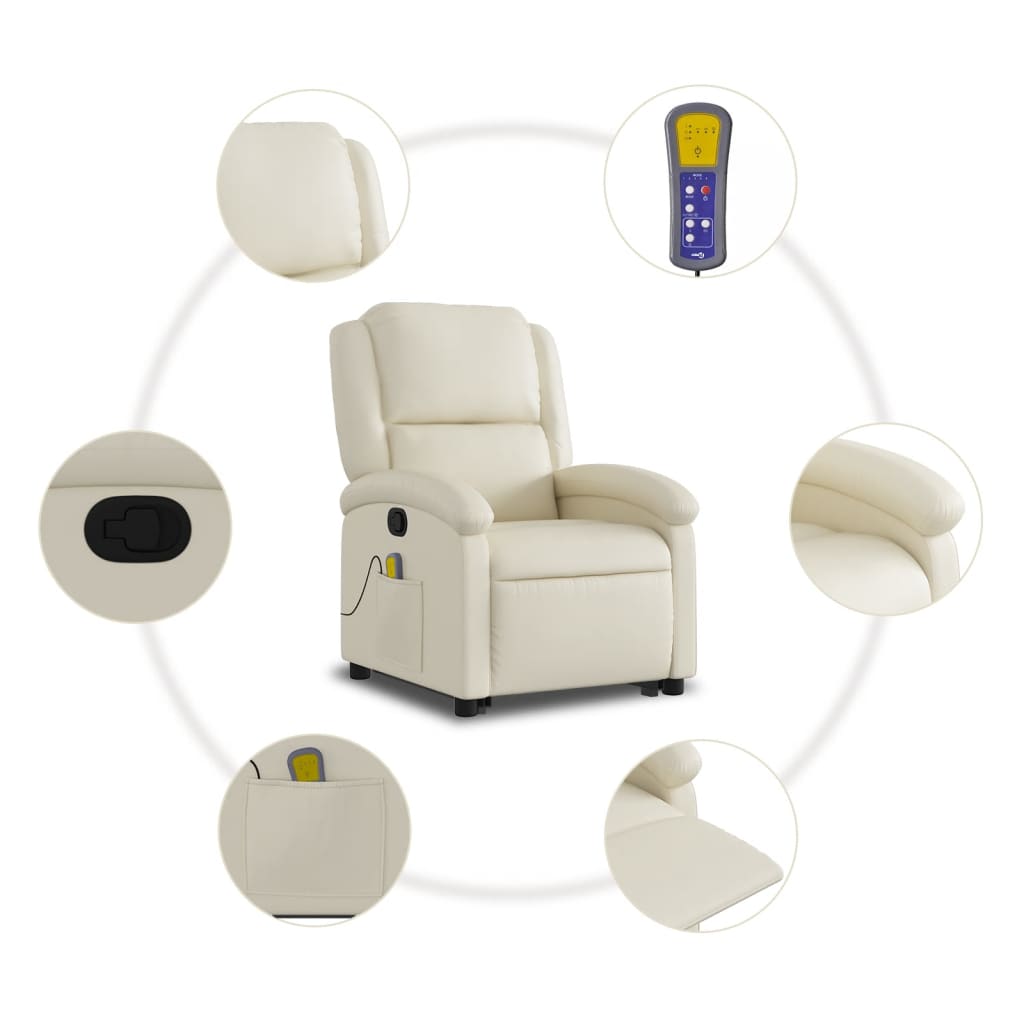 Poltrona Alzapersona Reclinabile Massaggio Crema Similpelle - homemem39