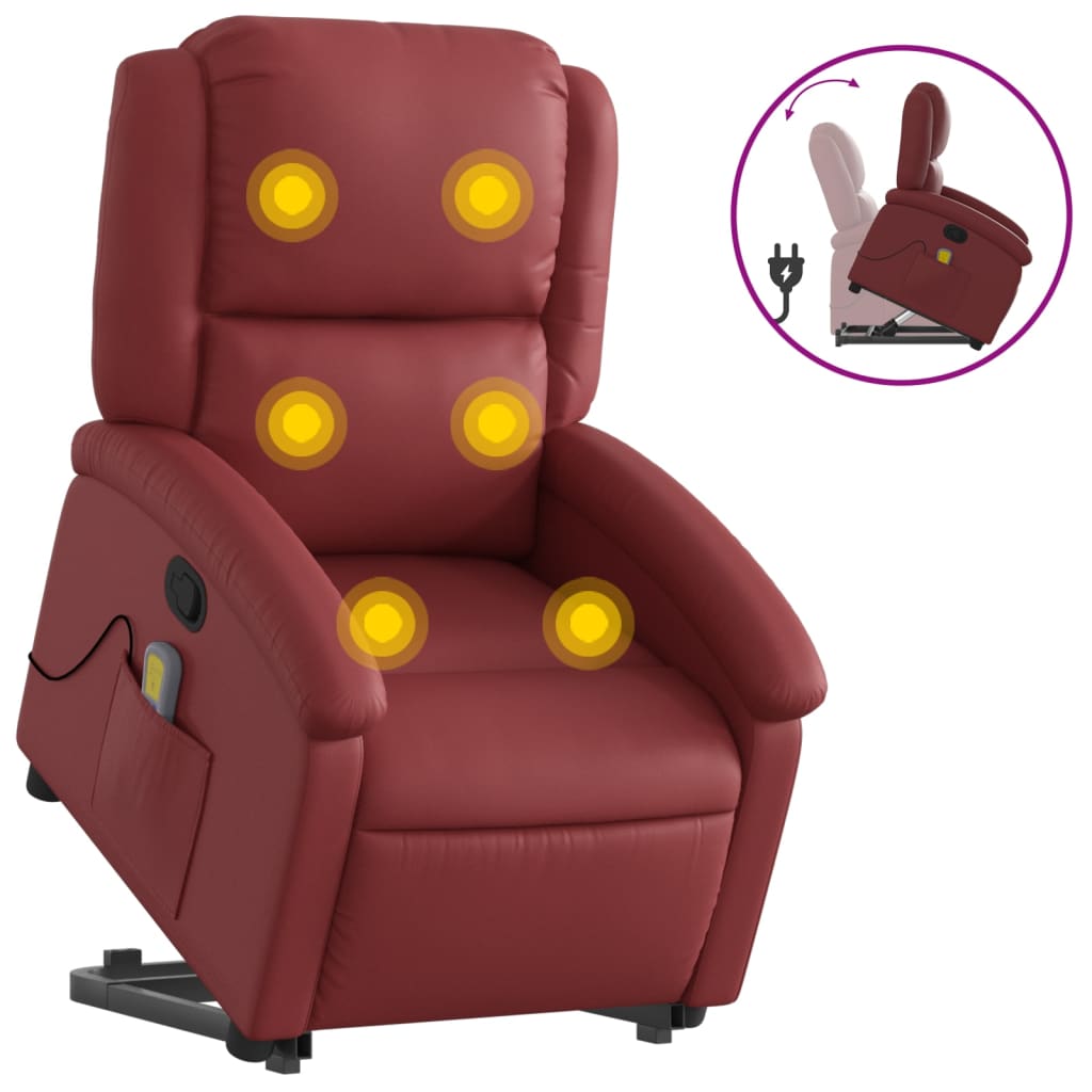 Poltrona Alzapersone Massaggi Reclinabile Rosso Vino Similpelle - homemem39