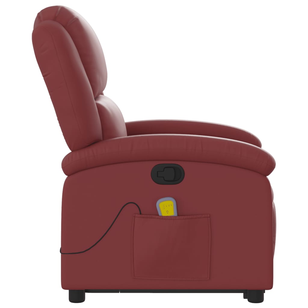 Poltrona Alzapersone Massaggi Reclinabile Rosso Vino Similpelle - homemem39