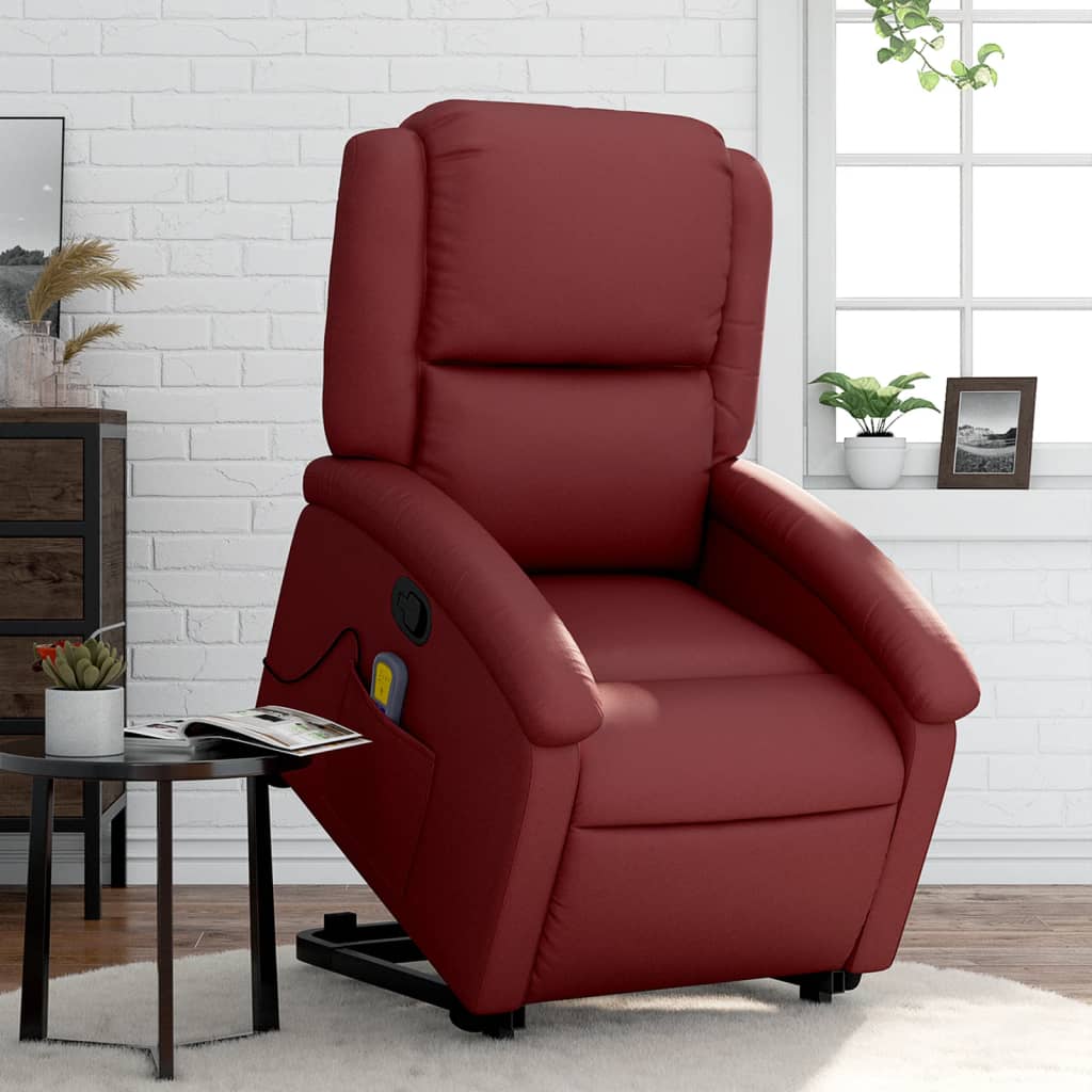 Poltrona Alzapersone Massaggi Reclinabile Rosso Vino Similpelle - homemem39