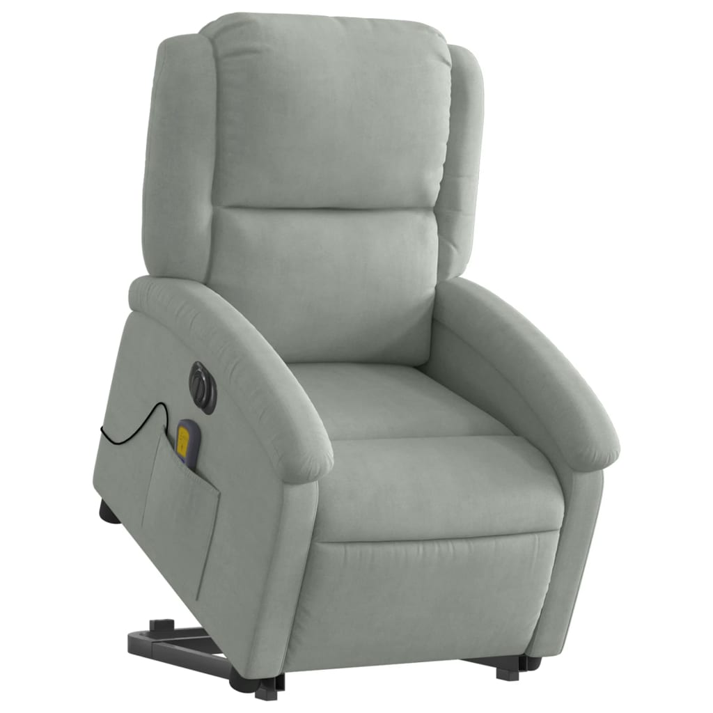 Poltrona Alzapersona Massaggi Elettrica Grigio Chiaro Velluto - homemem39