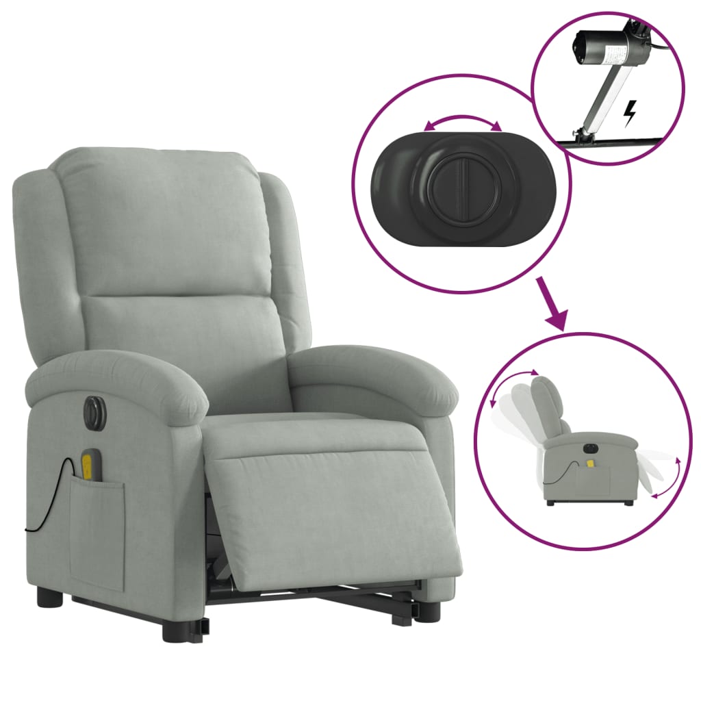 Poltrona Alzapersona Massaggi Elettrica Grigio Chiaro Velluto - homemem39
