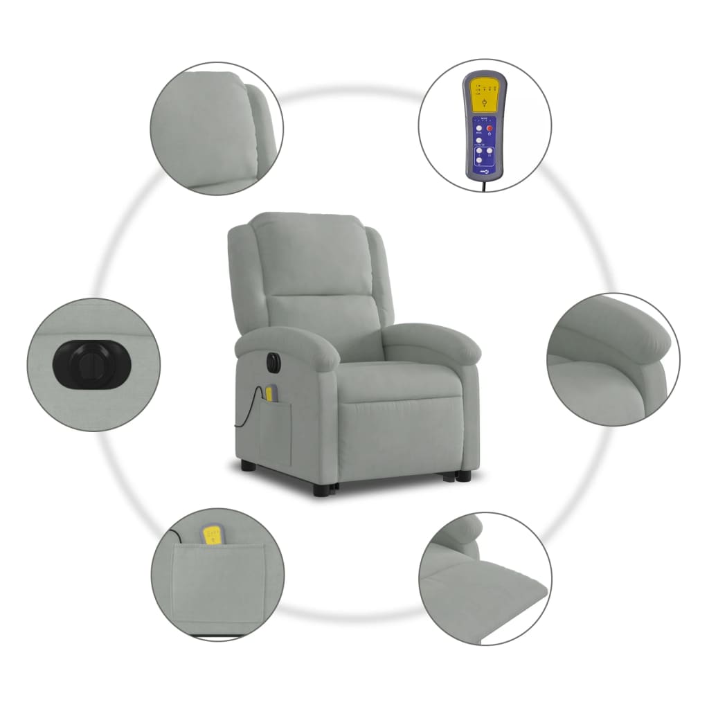Poltrona Alzapersona Massaggi Elettrica Grigio Chiaro Velluto - homemem39
