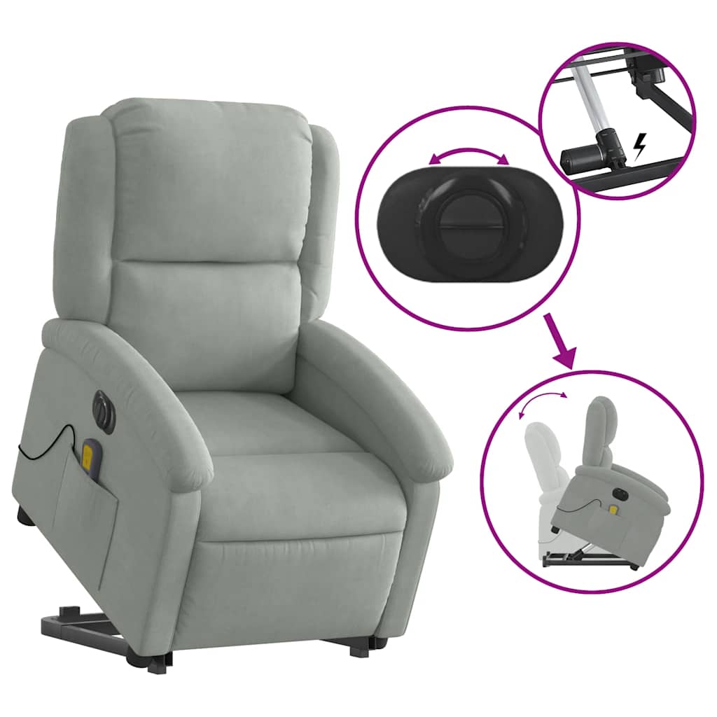 Poltrona Alzapersona Massaggi Elettrica Grigio Chiaro Velluto | homemem39