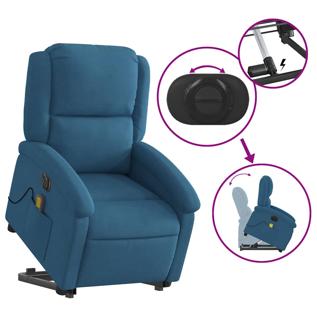 Poltrona Alzapersona Massaggi Reclinabile Elettrica Blu Velluto | homemem39